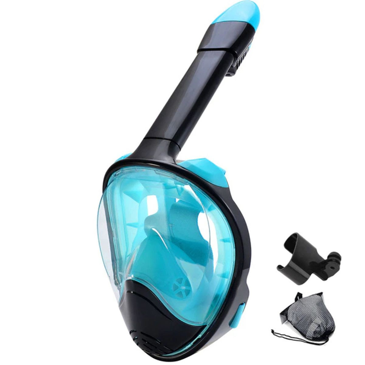 Snorkel Mask with Camera Mount - Black Turquoise (Prescription Available)