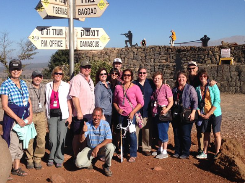 Some of The Joshua Fund tour group on the Golan Heights, visiting the Syrian-Israeli border.