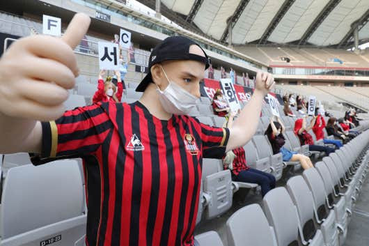 South Korean football club, FC Seoul use sex dolls to fill empty stadium as stand-in fans for a match (Photos)
