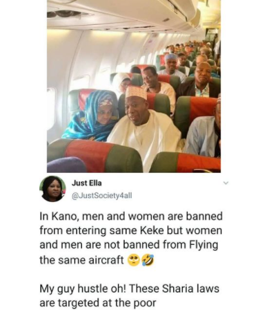 "Sharia laws are targeted at the poor" Nigerian Humanitarian worker says as she points out that men and women are banned from entering same keke in Kano but not same flight