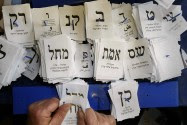Israeli election workers count remaining ballots from soldiers and absentees at the Knesset in Jerusalem