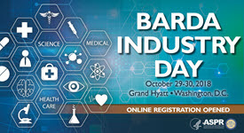Promotional image announcing BARDA Industry Day Online Registration 