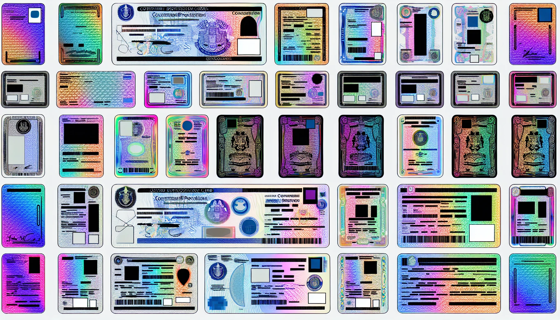 An assortment of fake ID cards from different providers