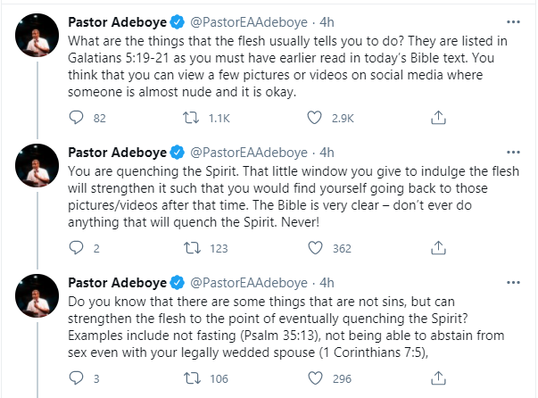 You are quenching the spirit if you think viewing nude photos and videos on social media is okay - Pastor Adeboye 