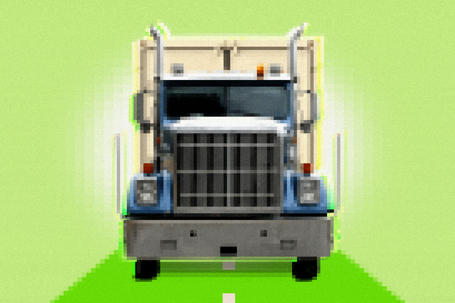 Pixelated truck going down the highway.