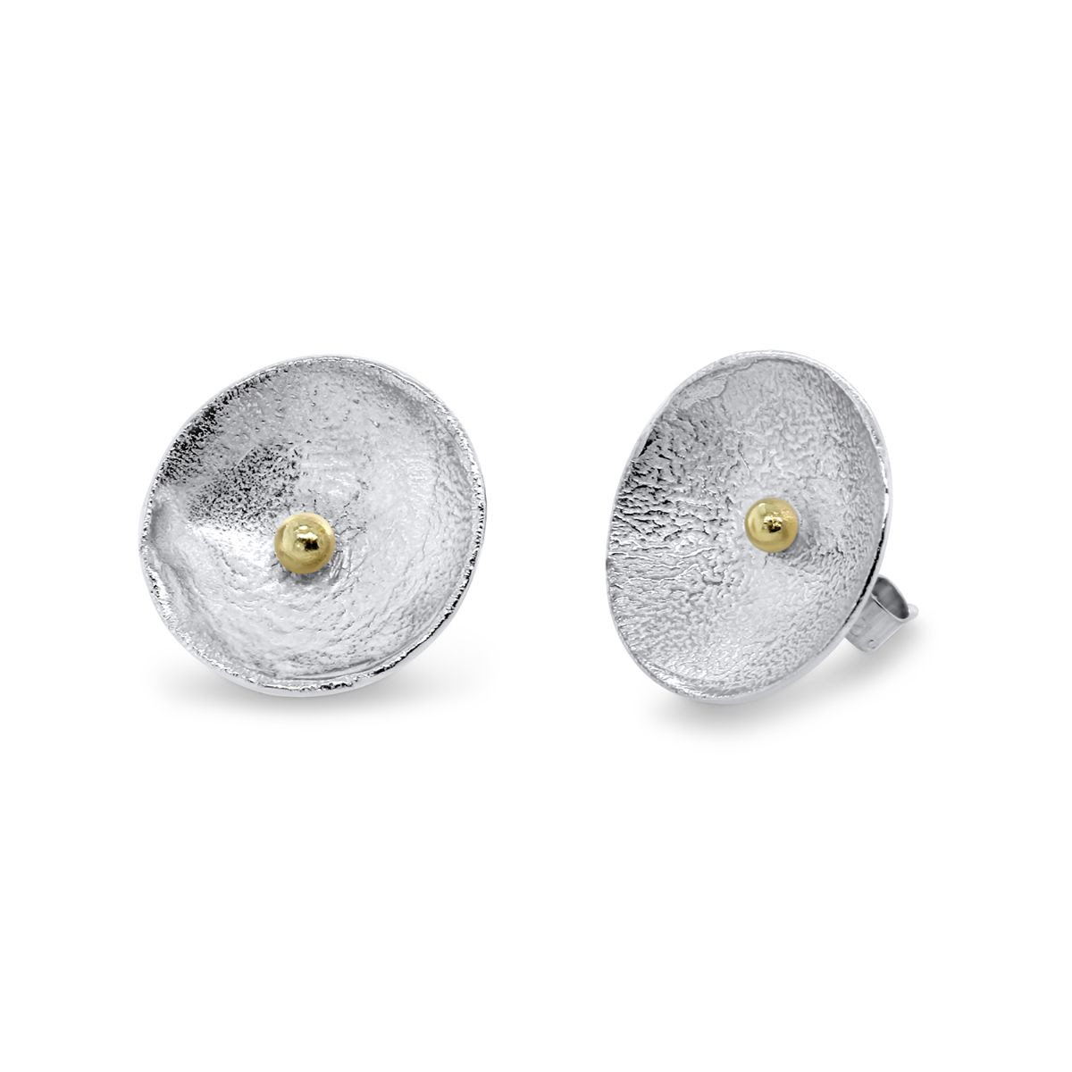 Daisy stud earrings with gold granulation by shimara carlow at designyard contemporary jewellery dublin ireland
