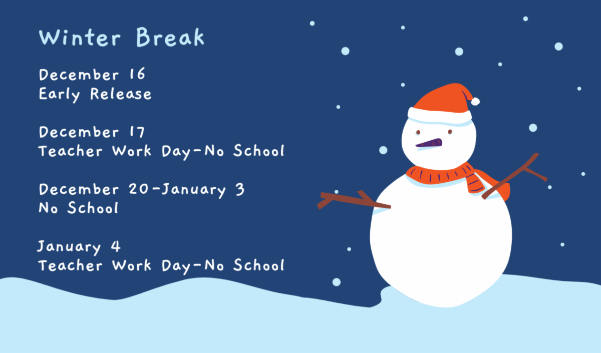 December 16 early release, December 17 teacher work day, December 20-Jan 3 winter break and Jan 4 teacher work day