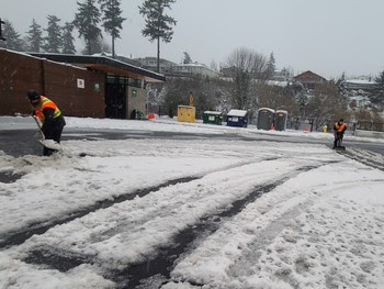 Photo of people shoveling snow at Mukilteo terminal