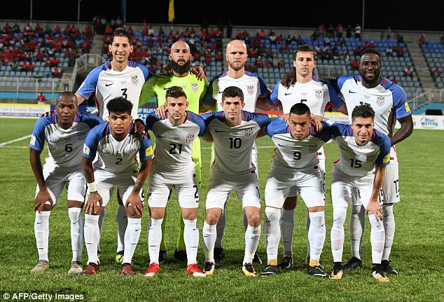 Players of the United States pose for pictures before the start of their 2018 World Cup qualifier football match against Trinidad and Tobago, in Couva, Trinidad and Tobago