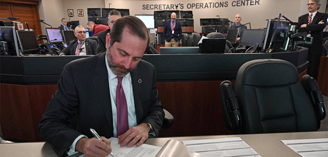 Secretary Azar signs public health emergency declaration in Secretary's Operation Center