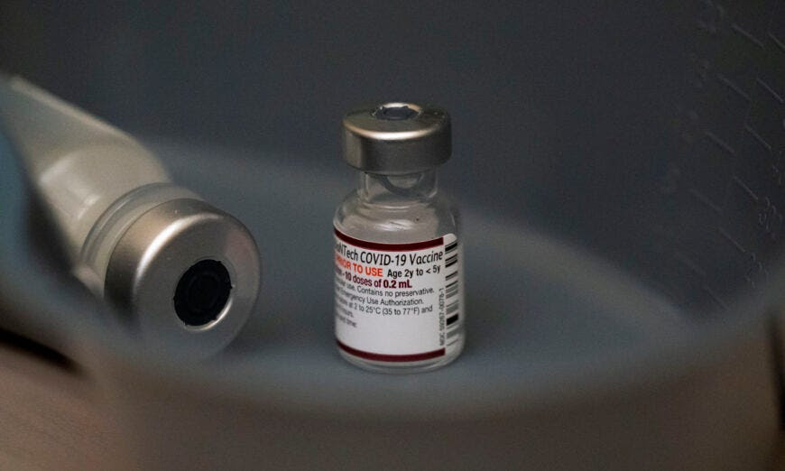A vial of Pfizer's COVID-19 vaccine in Seattle on June 21, 2022. (David Ryder/Getty Images)