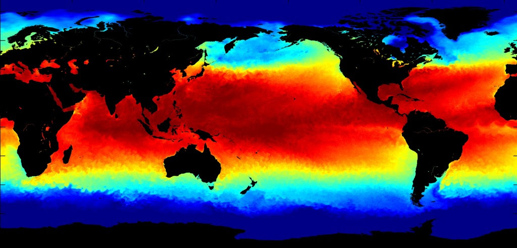 A NASA image of current sea surface temperature anomalies shows the building of an extremely strong El Niño in red. (Graphic courtesy of the Jet Propulsion Laboratory/NASA)