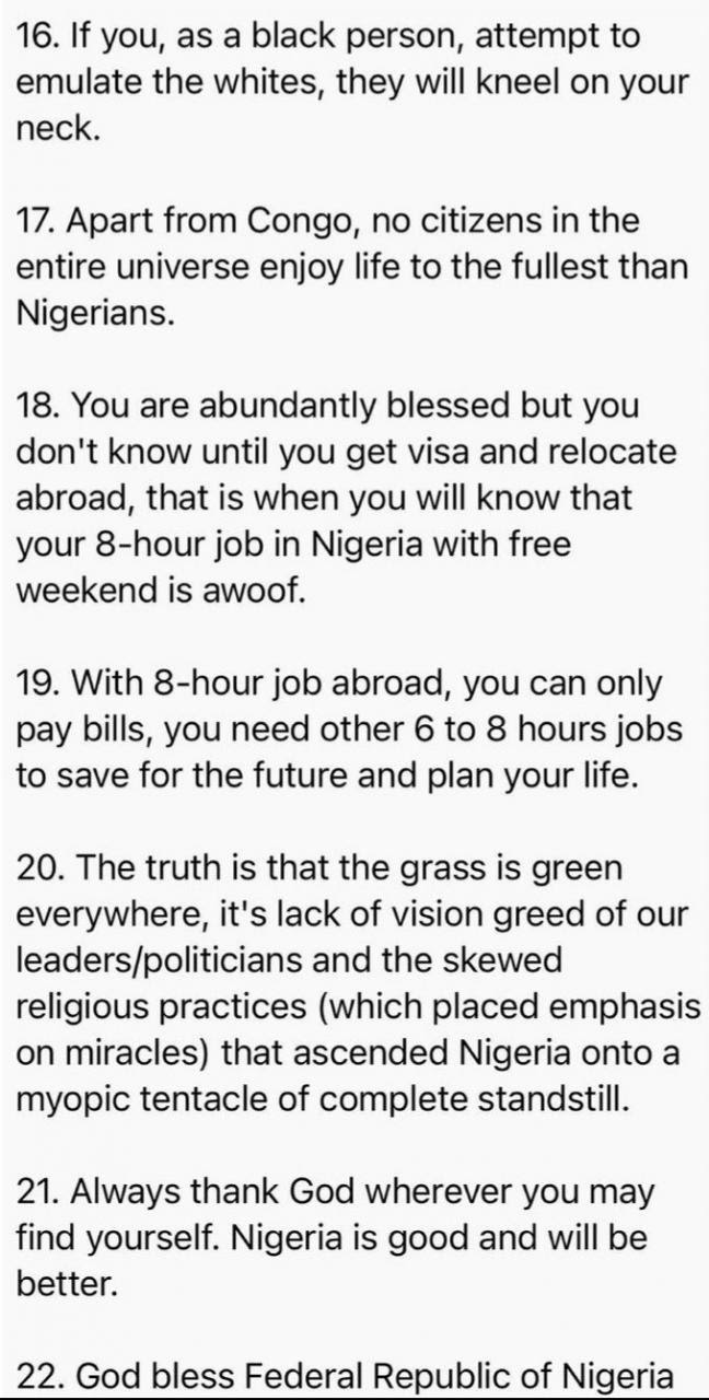 Trending message to Nigerians from a Nigerian living in the US sparks conversation