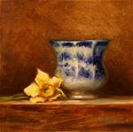 Flow Blue Cup with Daffodil,  Oil on 6"x6" Linen Panel - Posted on Wednesday, March 25, 2015 by Carolina Elizabeth