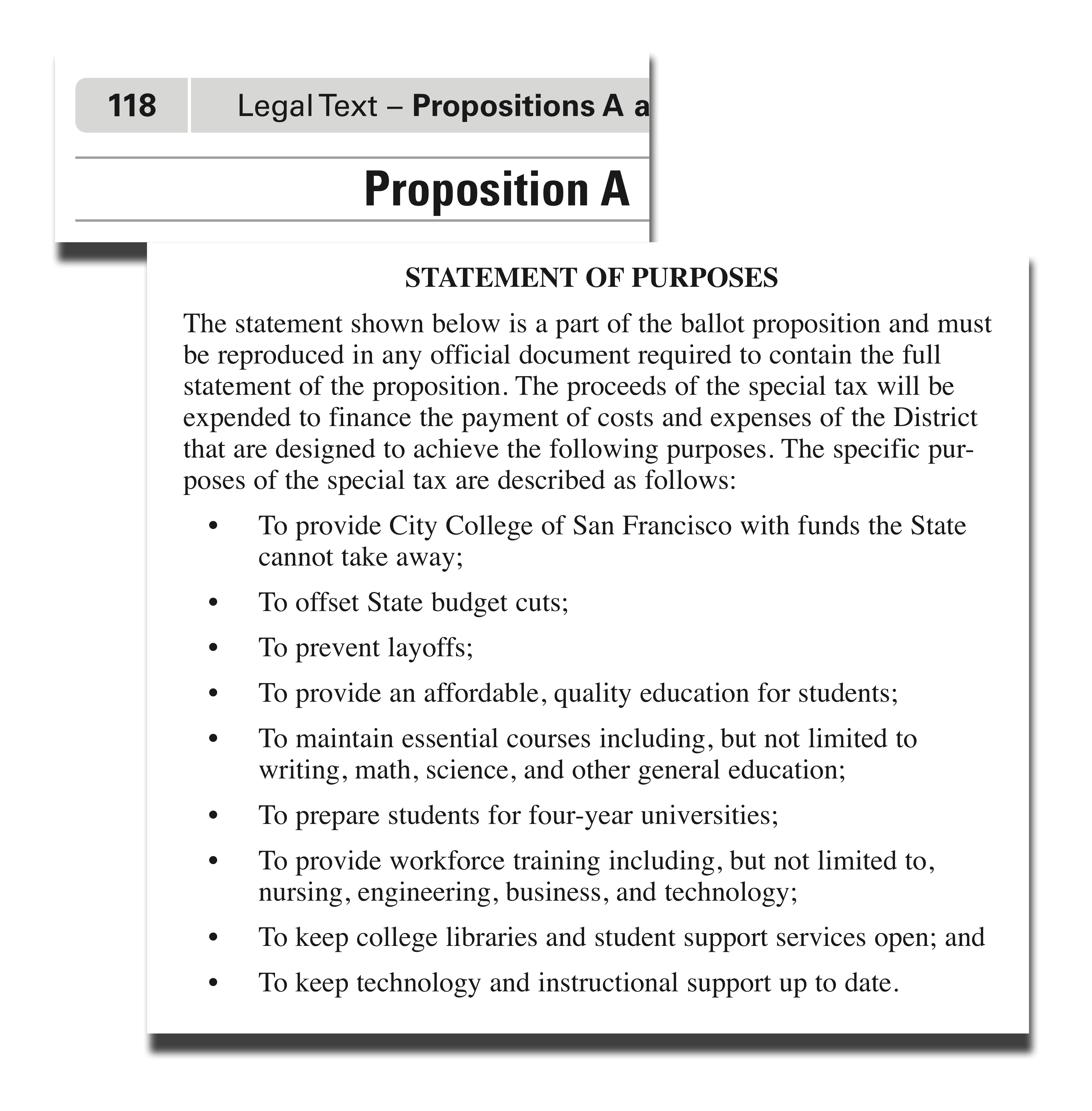 Voter handbook legal text of Prop A -- Purpose