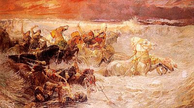 Pharaoh's Army Engulfed by the Red Sea, by
                Frederick Arthur Bridgman