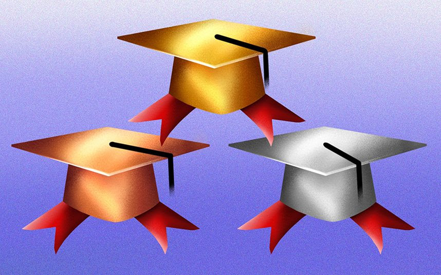 Illustration of graduation caps