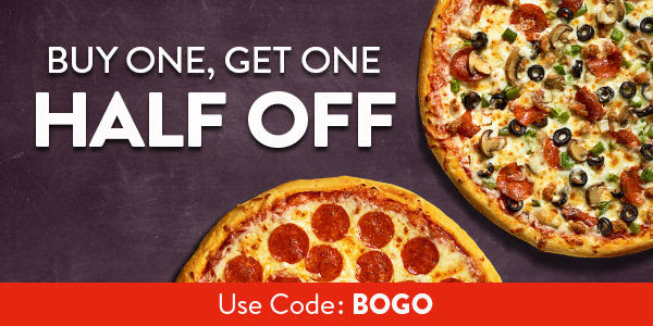 Buy any Large Pizza, get any Large Pizza HALF OFF - Use code BOGO - ORDER NOW
