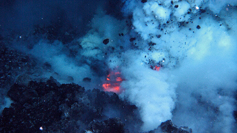 An area on the summit of the West Mata Volcano erupting in 2009..