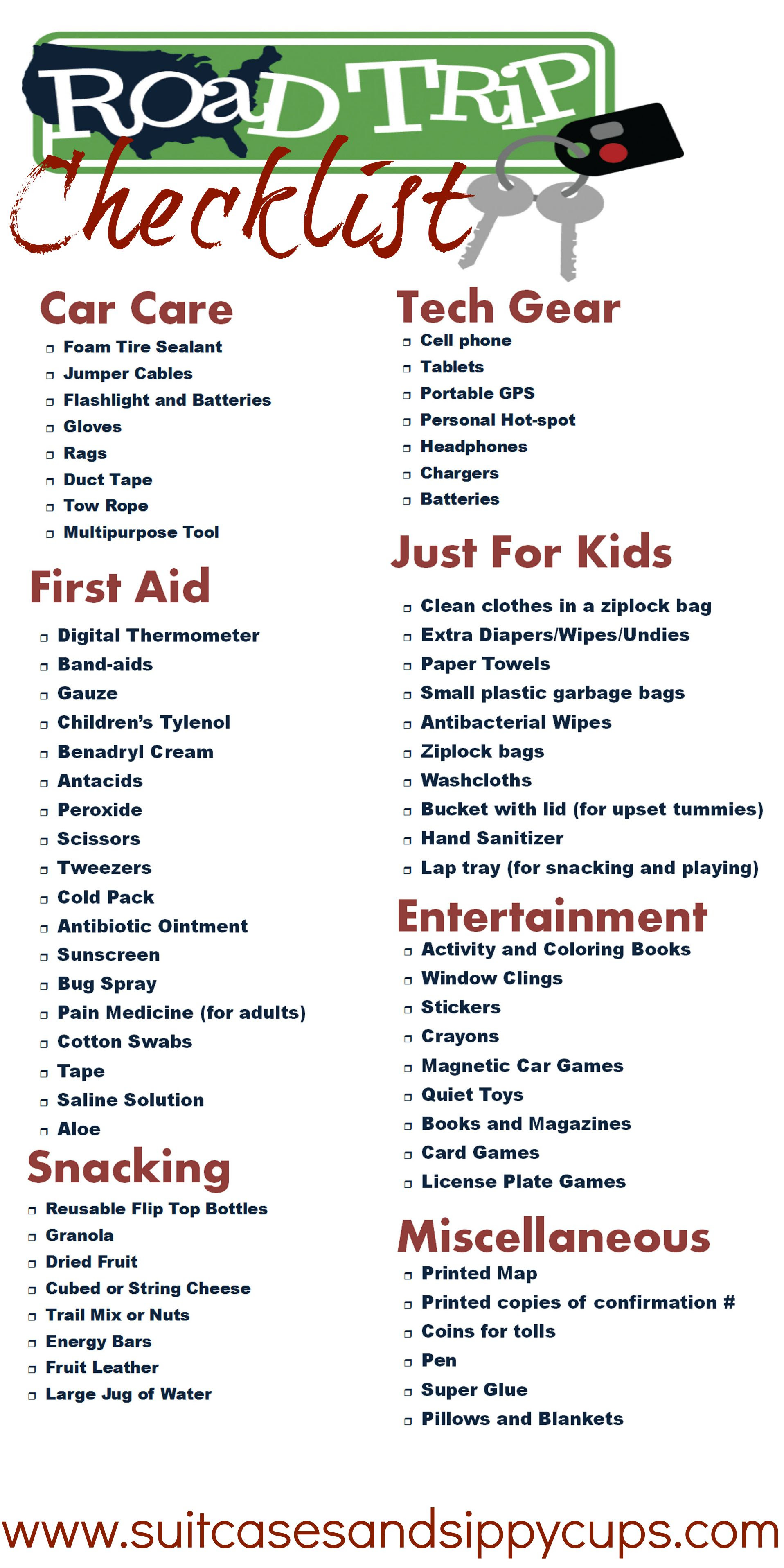 Free Road Trip Packing List Printable - Road Trip Checklist PDF