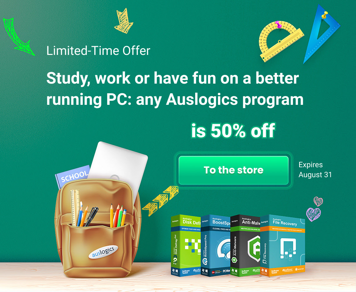 Back-to-school Sale - 50% Off on Any Auslogics Software: