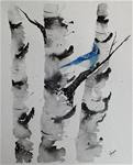Original Watercolor Painting- "Birch Tree Painting with Bluejay" - Posted on Tuesday, December 2, 2014 by James Lagasse