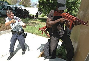 An RCMP officer training Haitian National Police recruits in 2005.