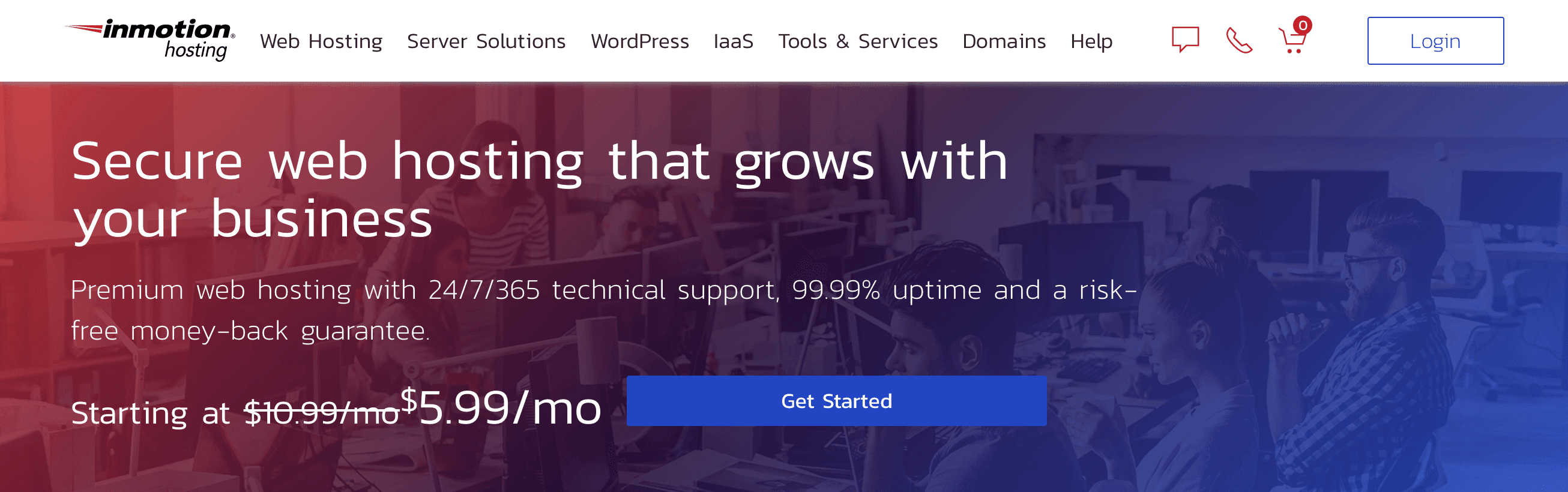 The InMotion Hosting home page.