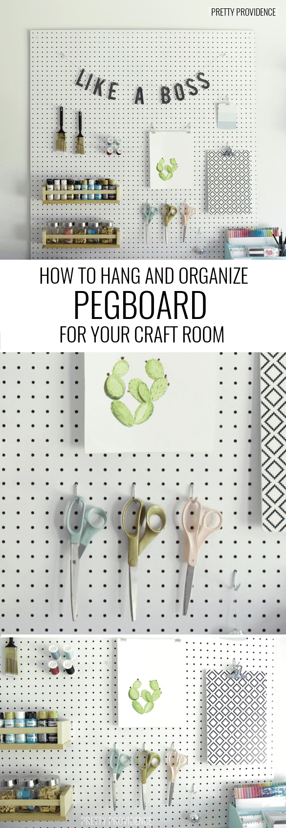 I didn't realize it was this easy!! How to hang and organize pegboard for your craft room or sewing room! prettyprovidence.com