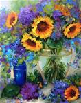 Golden Halo Sunflowers and Hydrangeas - Flower Paintings by Nancy Medina - Posted on Saturday, November 22, 2014 by Nancy Medina