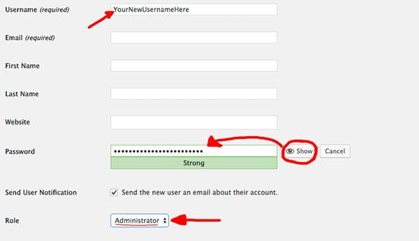 how to change username and password in wordpress