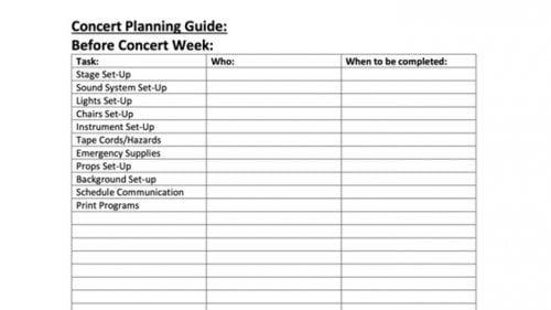 Concert Planning Guide Before Concert Week Checklist