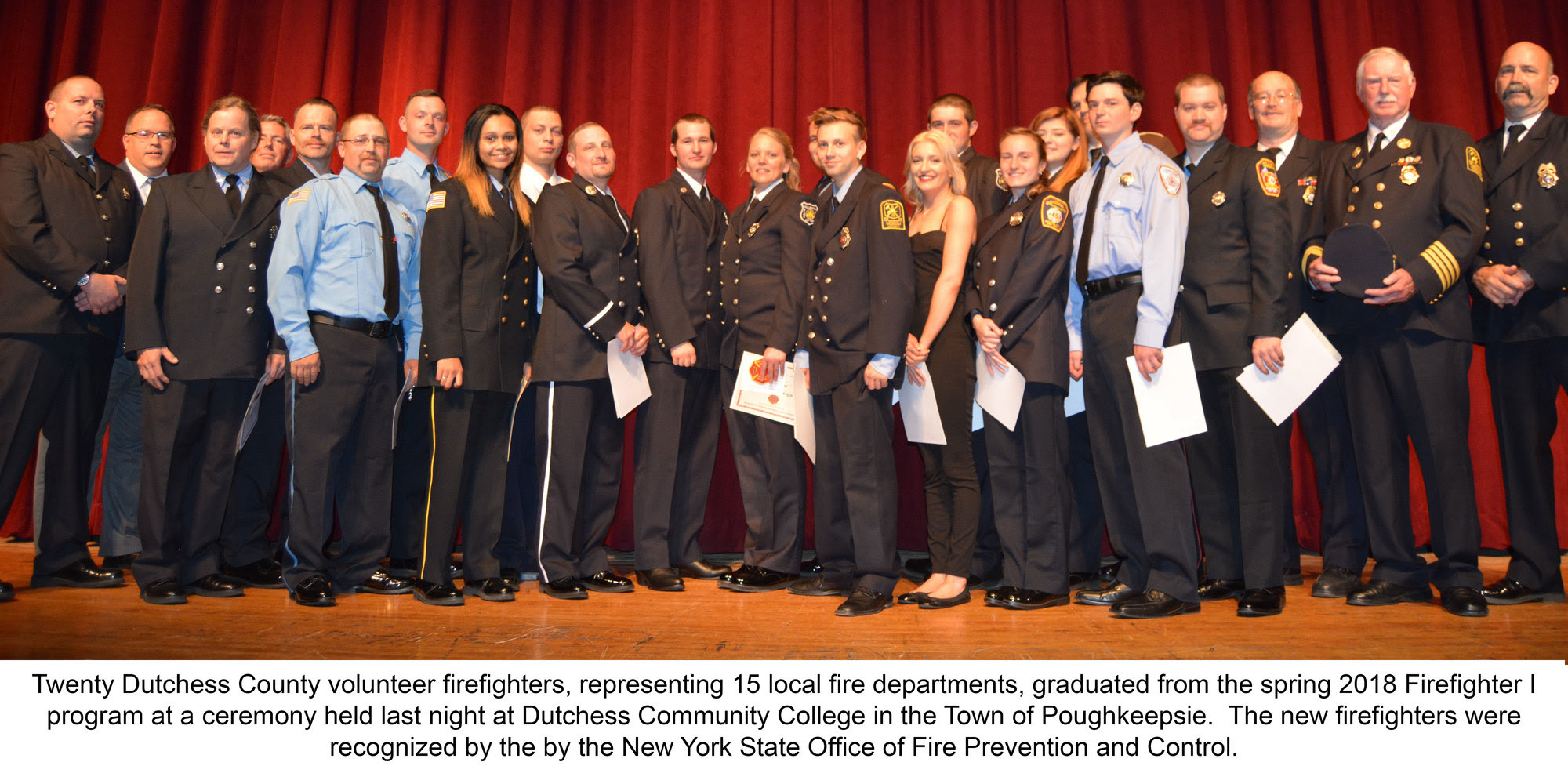 Twenty Dutchess County volunteer firefighters, representing 15 local fire departments, were recognized at a graduation ceremony.