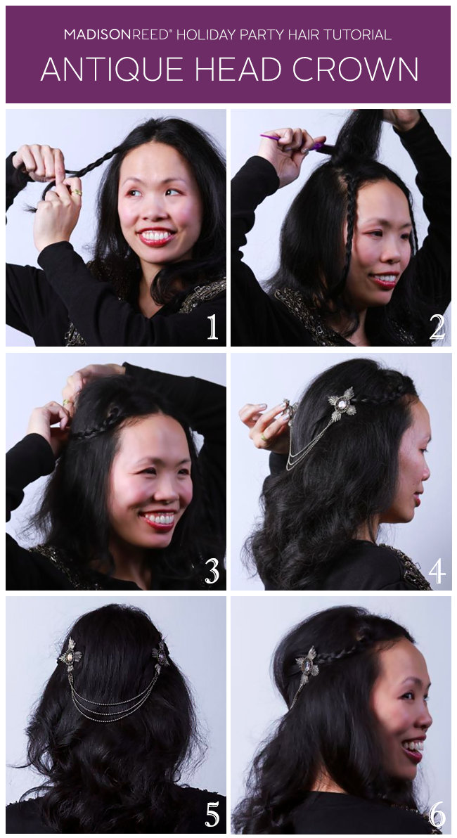 Holiday Hair Tutorial - Antique Head Crown - Looking for a holiday hair style that is elegant but different? Try this Antique Head Crown style complements of our friends at Madison Reed | couponingmommagiveawaysreviews.com