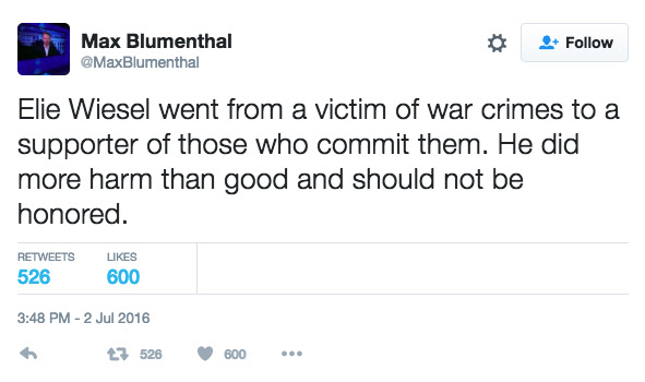 Max Blumenthal on Elie Wiesel