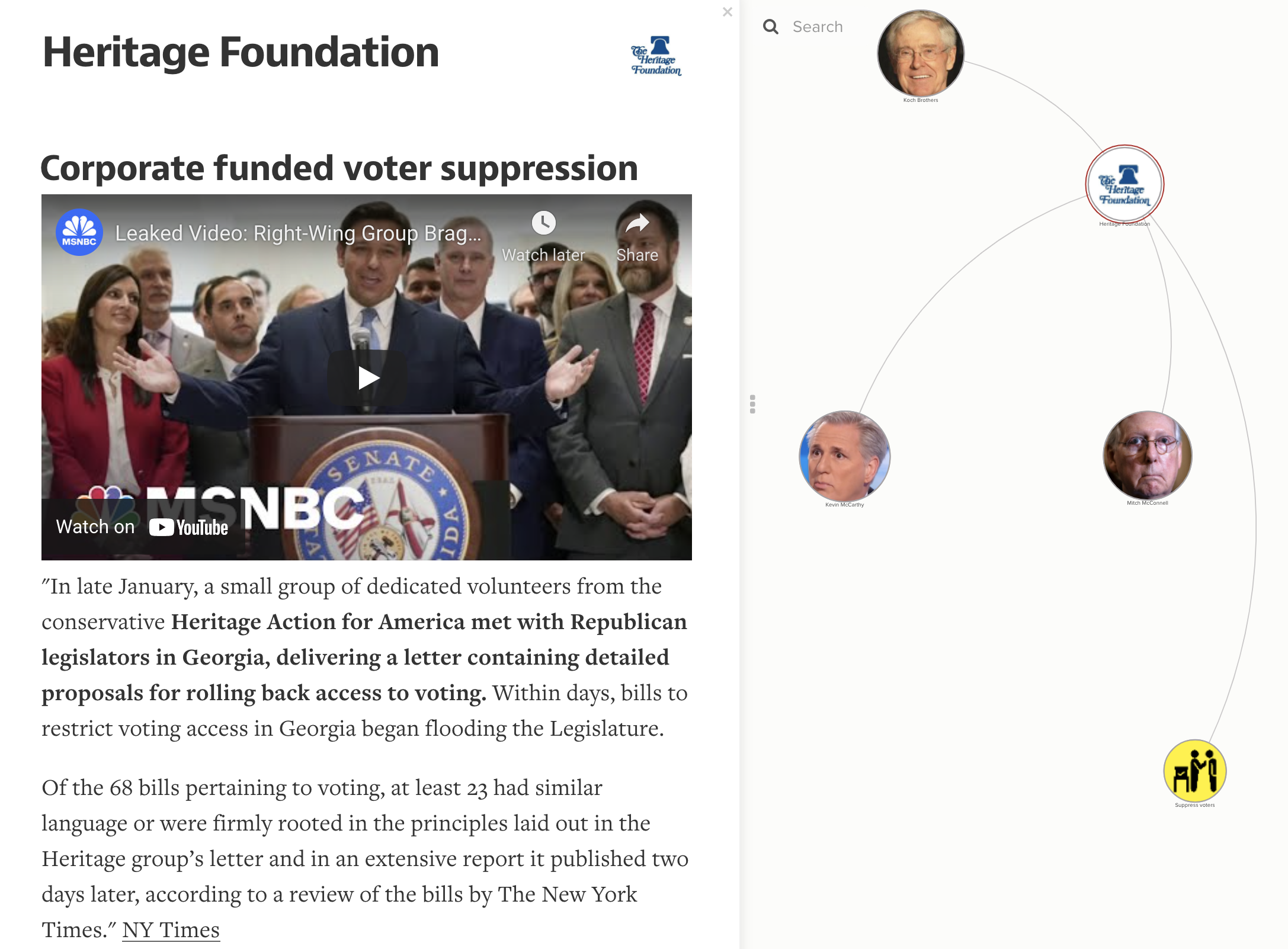 Koch Brothers funded Heritage Foundation drafts voter suppression bills for Republican legislatures.