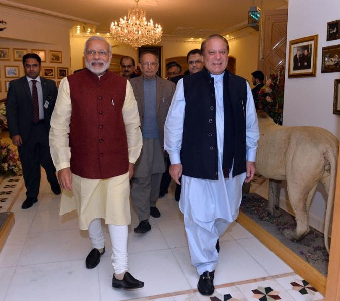Prime Minister Narendra Modi and Pakistan Prime Minister Nawaz Sharif in Lahore, December 25, 2015.