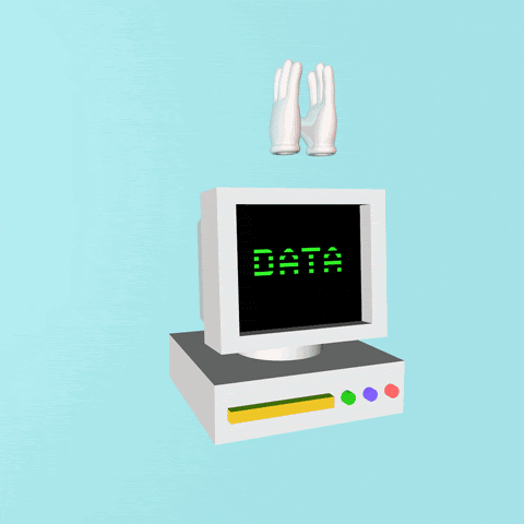 A CRT monitor with the word "Data", under an animated rainbow 