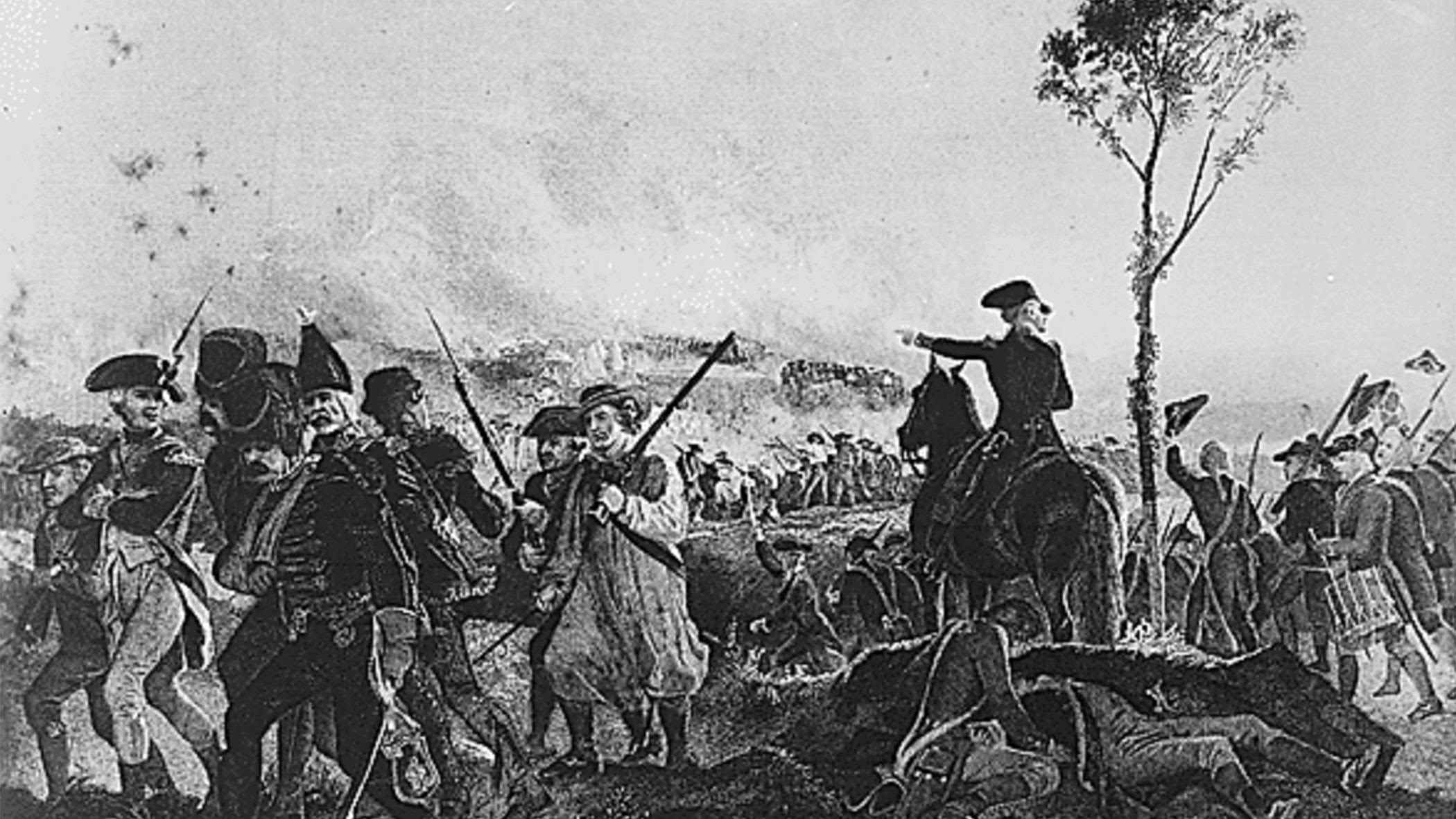 An engraving after a painting by Alonzo Chappel of the Battle Of Bennington.
