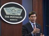 In this Dec. 20, 2019, file photo Defense Secretary Mark Esper speaks during a news conference at the Pentagon in Washington. The Pentagon is adopting new ethical principles as it prepares to accelerate its use of artificial intelligence technology on the battlefield. (AP Photo/Susan Walsh) **FILE**