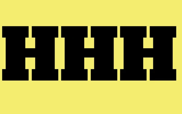Three large letters HHH on yellow background