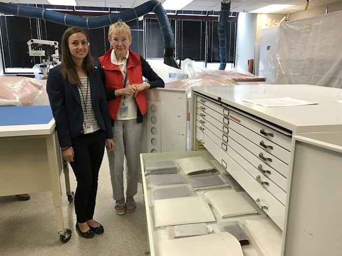 Mary Ballard and intern Regina Baglia in the Textiles Lab
