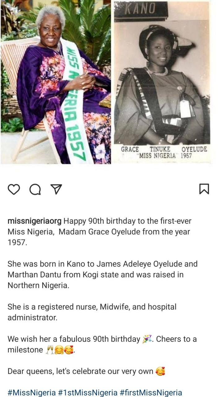 First ever Miss Nigeria, Grace Atinuke Oyelude, turns 90