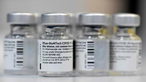  Empty vials of Pfizer-BioNTech coronavirus vaccine. File 