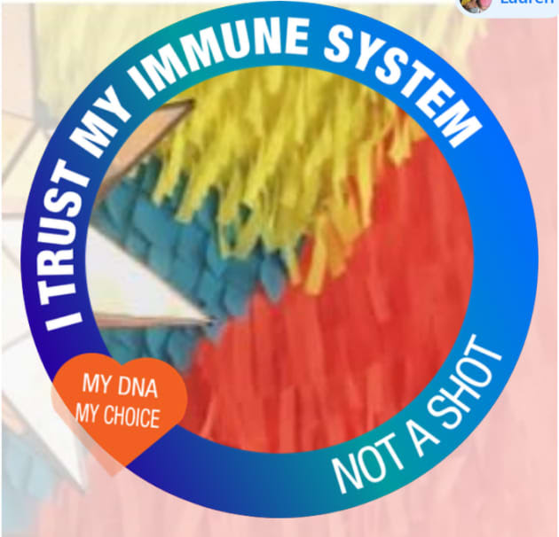 An example of a Facebook photo frame that says ''I trust my immune system not a shot''