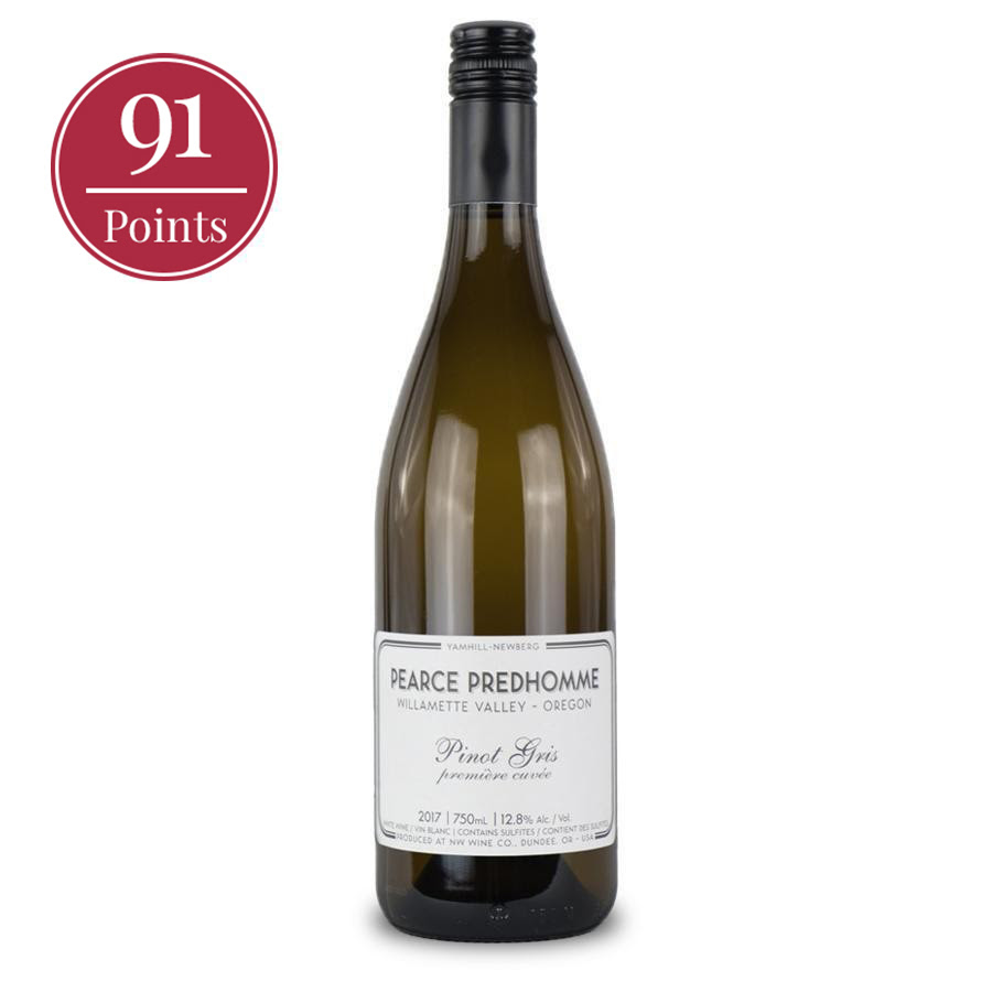 Bottle of Pinot Gris Première Cuvée 2017 by Pearce Predhomme with "91 Points" Seal