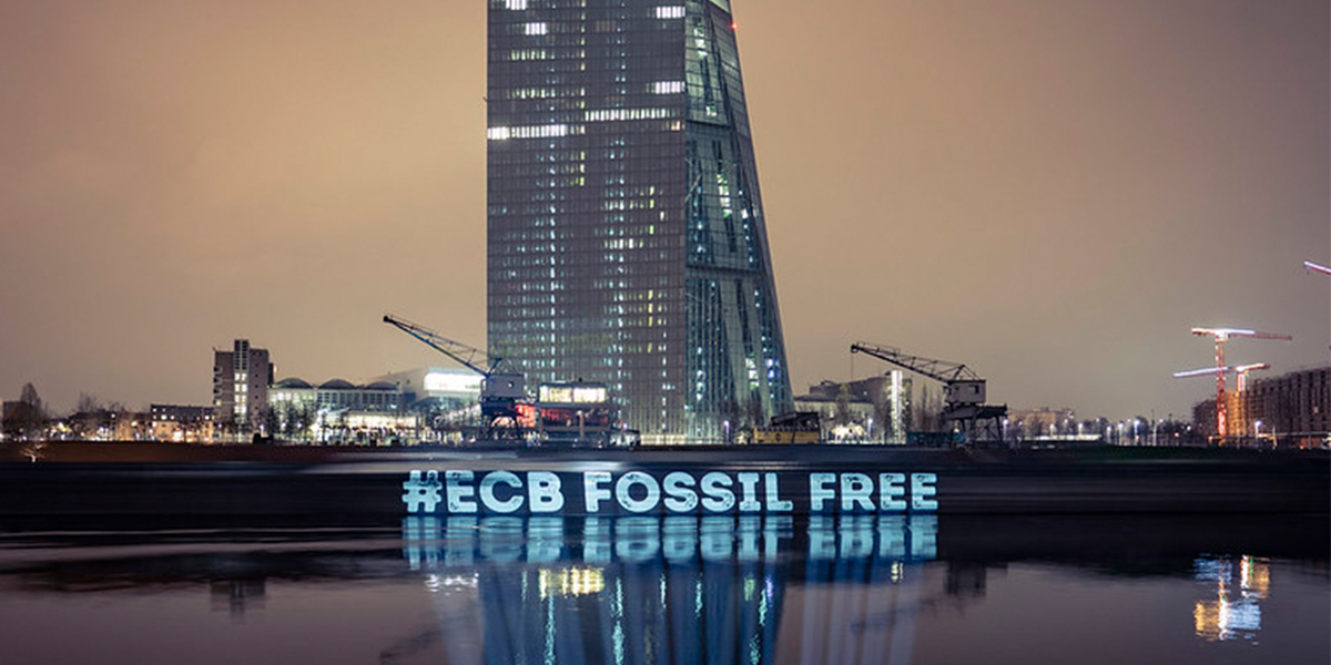 Koala Kollektiv projection at European Central Bank Headquarters in Frankfurt, Germany.