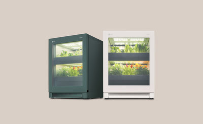 LG tiiun indoor gardening appliance (from left, Nature Green and Beige)