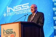 President Reuven Rivlin addresses 2016 INSS conference in Ramat Aviv.