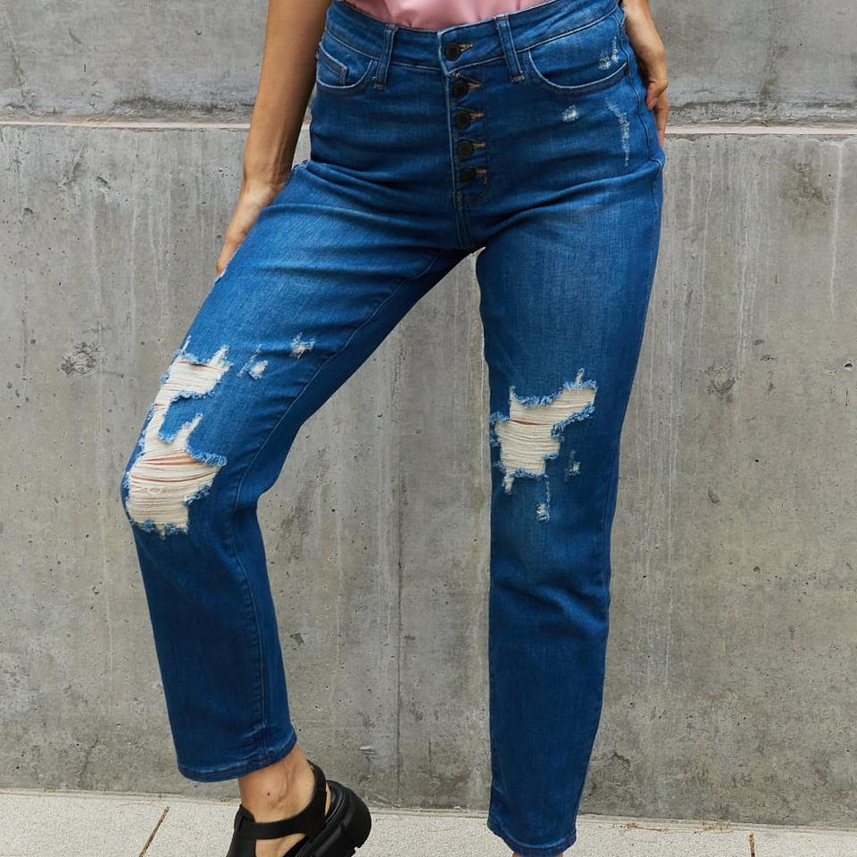 Judy Blue Melanie Full Size High Waisted Distressed Boyfriend Jeans